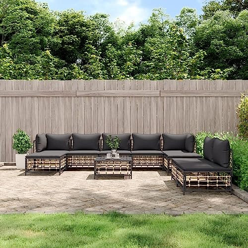 KLYEON 10-TLG. Garten-Lounge-Set mit Kissen Anthrazit Poly Rattan,Gemütliches LoungeSet aus wetterfestem Polyrattan für Garten und Terrasse Terrassen Sitzmöbel