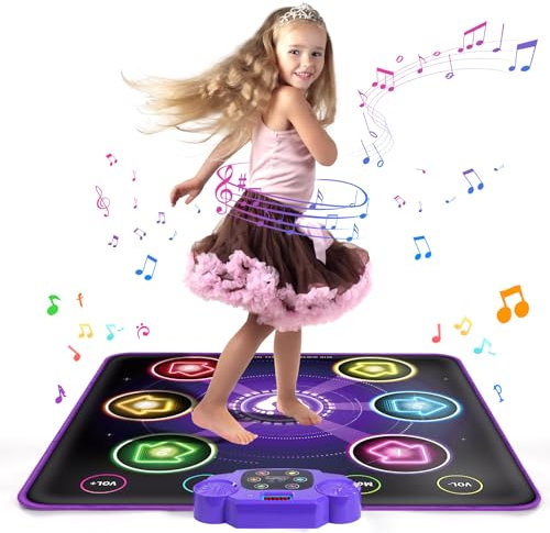 TUSEASY Tanzmatte Spielzeug für Kinder 3-12 Jahre, Musikmatte mit 5 Spiel-Modi | Leuchtend | Drahtloser Bluetooth, Geburtstagsgeschenke, Mädchen Geschenke 4 5 6 7 8 9 Jahre