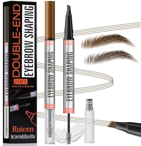 Augenbrauenstift mit Gel, 2-in-1 Dual-Ended Microblading Augenbrauenstift mit 4 Gabelspitze für volle und definierte Augenbrauen, Wischfest Eyebrow Pencil Bis zu 24 Stunden Halt, Hellbraun