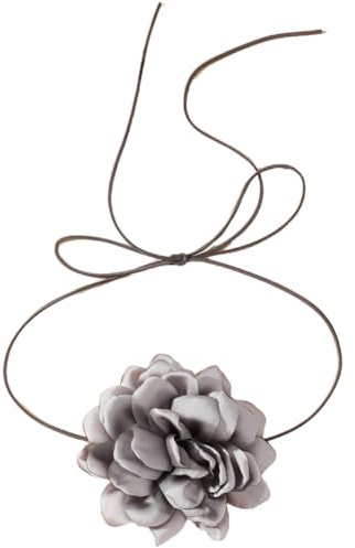 Wambere 1 Stück Blumenhalskette Damen Halsband Blumen Choker Halskette Handgefertigte Halsketten Frauen Vintage Lange Band Choker Blumenkette für Hochzeit Geburtstag Party Abschlussball,Grau