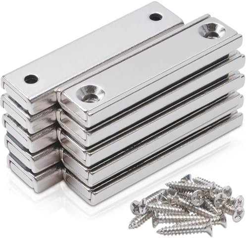DGDUBRB 10pcs 40x13.5x5mm Neodymium Rectangular Pot Magnets with Holes, Black, Strong Bar Magnets with Screws, Waterproof, Multipurpose, 20Kg+ Pulling Force