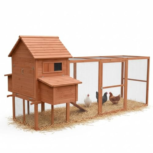Mucola Hühnerstall mit Freilaufgehege 2 Nestboxen 310x150x150 cm Holz Braun | Fuchssicher verzinktes Drahtgitter, 4 Legenester, Rampe, herausziehbare Reinigungsschubladen, für Hühner, Enten, Kaninchen