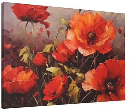FCTVASDM Leinwand-Wandkunst, Gemälde, Ölgemälde, rote Blume, Kunstwerk, Fotodrucke, moderne Wanddekoration, Poster, gerahmt, fertig zum Aufhängen, für Küche, Badezimmer, Büro, Heimdekoration, 40 x 60