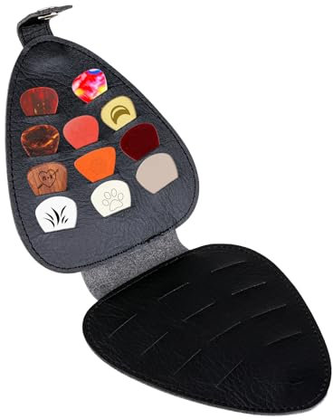 COMNICO Gitarren-Picks-Halter PU-Leder Plektren-Organizer Bassplektren Plektrum Halter mit 22 Steckplätzen für Akustikgitarre E-Gitarre Bass Ukulele (nur Hülle)