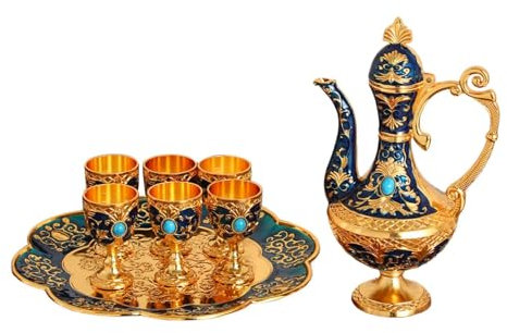 LOVIVER Service à café Turc, Service à Eau européen avec Tasses à Boire, Ornement de Table, Ensemble de Tasses à thé pour décoration de Table de Chambre à, Bleu Or