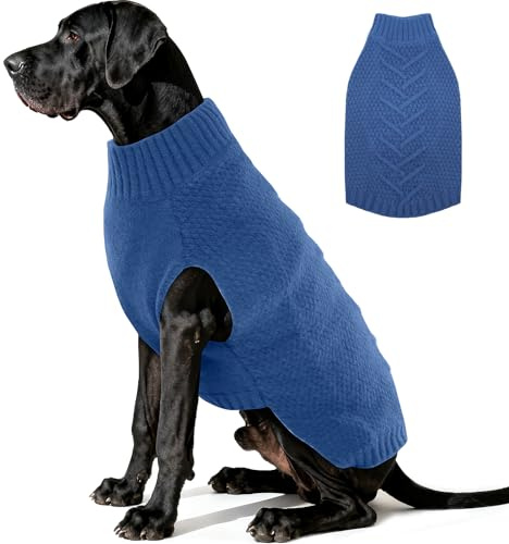 Katzinst Pulli für Hund, Weich Hundepullover Gestrickt, Hundejacke Strick, Elastizität Hundepullover für Hündin & Rüden, Denim-Blau, 4XL