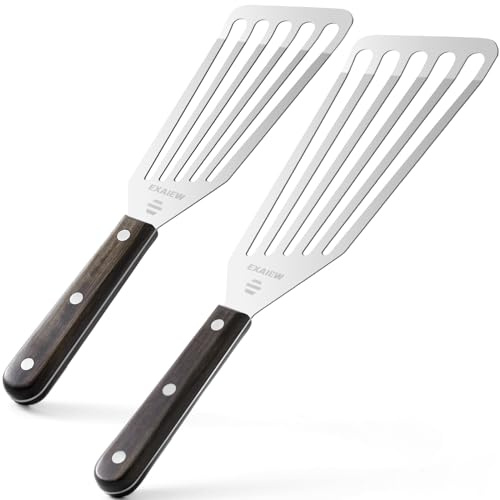 2 Pack Fish Spatula Stainless Steel, Flexible Fish Turner Spatula Perfect for Flipping Eggs, Burgers and Baking, Durable Lightweight Metal Kitchen Slotted Turner for Cooking & BBQ, Perfect gifts