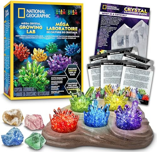 Blue Marble National Geographic Mega Kit de Cultivo de Cristales para Niños – CREA 6 Cristales con Base Iluminada, Regalo Científico para Niños 8-12 Años, Experimento de Cristalización, Kit CTIM