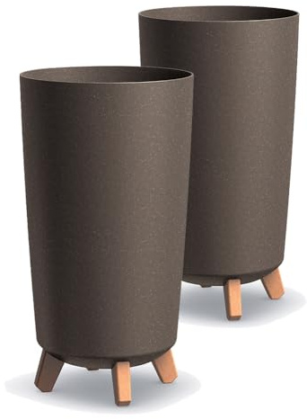 Tymar Übertöpfe groß mit Füßen, Blumenübertopf, Blumentopf Gross, Blumenkübel matt, Pflanzkübel für Außen und Innen ((2pack) Kaffee ; Höhe 36,5 cm/ø 20 cm)