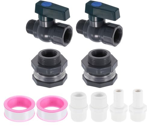 sourcing map 2 Set Rain Barrel Faucet Kit, Plastic Rain Barrel Spigot with 3/4 GHT Bulkhead Fitting, Garden Hose Adapter Pagoda Connector and Thread Seal Tape for Water Tank Aquarium, Grey