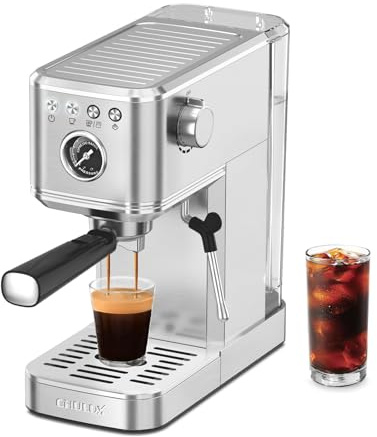 CHULUX Elite Espresso Machine 20 Bar, Compact Stainless Steel Hot and Ice Espresso Coffee Maker with Steam Wand for Americano, Latte, Cappuccino & Home Barista Brewing, Sliver