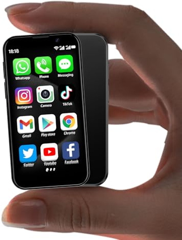 BLKE Max Mini Phone Unlocked World's Smallest 3.0 HD Touch Screen Mini Smartphone Android Compact Mobile Phone for Kids &Students Cell Phone wih Quad-Core Dual SIM Face lD2GB+16GB Black