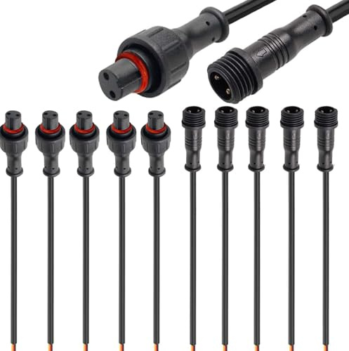 RUNCCI-YUN 5 Paia 2 pin connettore impermeabile maschio femmina IP67 2pin Connettore Fili Elettrici Impermeabile,per Cavo da Prolunga 22AWG 20cm M12,per auto, luci di striscia LED