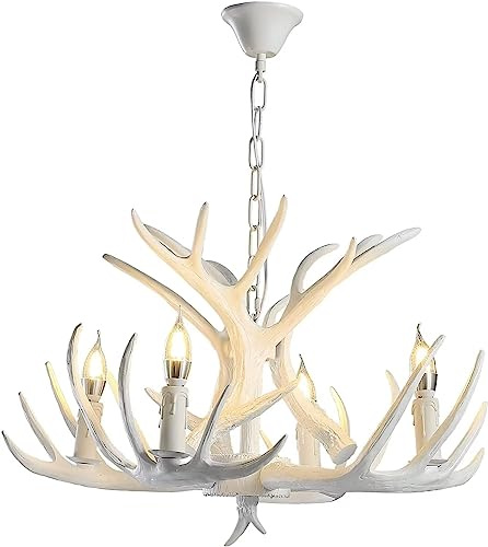 ZXDTVFGN Lampe de Table en résine Blanche, 7 Bois de cerf, 4 Ampoules E12, Style Rustique Vintage, décoration d'intérieur Haut de Gamme pour Salle à Manger, Salon, Chambre à Couche