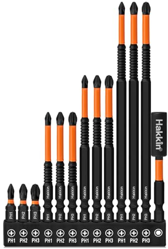 13Pcs PH1 PH3 PH2 Impact Phillips Driver Bits | Hakkin Long Magnetic Duty Screwdriver Drill Screw Bits Sets | S2 Steel 150mm 100mm 75mm 25mm 1/4 Hex Shank with Bit Extension Holder