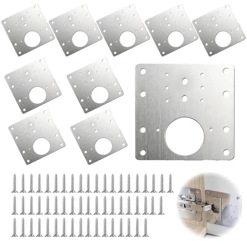 10 Stück Scharniere Reparaturplatte, Schrankscharnier Set | Edelstahl, inkl. Schrauben, für Schrankscharniere, Möbel, Regale und Holzreparaturen