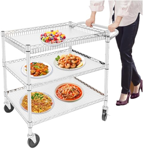 Armanyya Edelstahl Servierwagen, Küchenwagen, Transportwagen mit 4 Universalrollen (2X bremsbar), 3 Ebenen, Tragfähigkeit pro Etage 150 kg, 76x46x82,6 cm für Küchen, Hotels, Wohnzimmer, usw