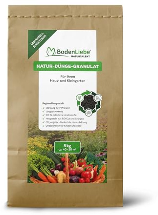 BodenLiebe NATURTALENT Natur-Dünger Granulat 5 kg Naturdünger | natürlicher Dünger für Gemüse, Blumen & Kräuter, Langzeitwirkung, torffrei, ideal für Garten, Balkon & Beete