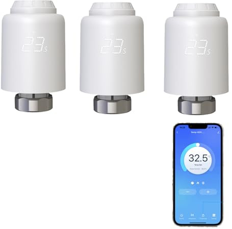 WiFi Heizkörperthermostat, Smartes TRV Heizkörperthermostat, Programmierbarer Heizungsthermostat, individuell heizen per App, Energie sparen, kein Hub erforderlich (3 Stück)