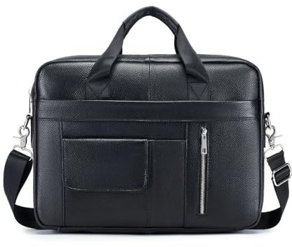 FANDARE Retro portfölj herr datorväska 14 tum present dokumenthållare multifunktionellt läder handväska arbetsväska axelväska för bärbar dator messenger företag, svart, L