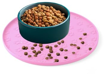 Napfunterlage Katzen, 27×27 cm Silikonmatte Rund, rutschfeste Unterlage Hundenapf für Futter, Wasserdicht Silikon-Futtermatten für Mittlere und Kleine Haustiere (1Pack Rosa, 27cm x 27cm)