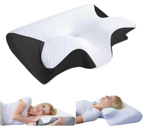 Oreiller SOJA 2.0 Oreiller Cervical Ergonomique en Forme d'Ailes avec Mousse Haute Densité Respirante – pour Un Endormissement Facile, Confort Optimal pour le Cou, Épaules et Dos, (Standard,Noir)