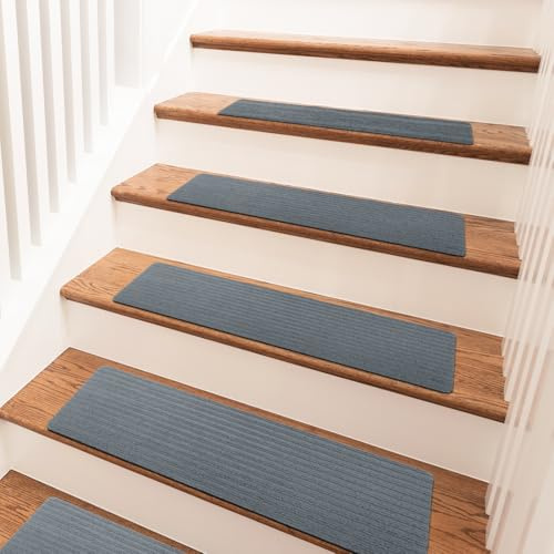 15 Stück Treppenstufen Matten, 76x20cm Stufenmatten Selbstklebend Innen Treppenteppich Stufenmatten Treppen Antirutsch Treppe Zuschneidbar Sicherheit Stufenteppich für Haustiere Kinder Älteste