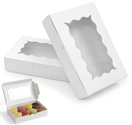 TAIVIN 20 Cajas para Galletas con Ventana 18x11x4 cm en Cartón | | Caja Regalo Rectangular para Repostería Navideña, Caja de Transporte para Magdalenas, Bombones