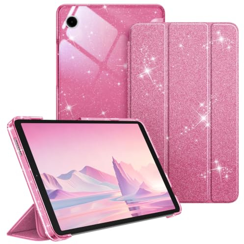 Fintie Hülle für Samsung Galaxy Tab A11 8,7 2025/ Tab A9 8.7 Zoll Tablet, Ultra Dünn Schutzhülle mit Transparenter Rückseite, Glitzer Rosa