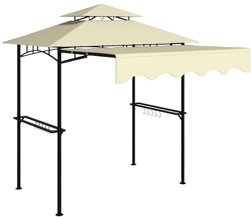 Outsunny Tonnelle de jardin 242 x 149 x 248 cm imperméable ignifuge avec toit double couche, étagères latérales, UV 30 +, tonnelle de jardin, tente de jardin pour jardin, pique-nique, barbecue, beige