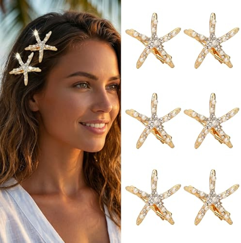 XFSRG 6 Pezzi Fermaglio per Capelli Stella Marina Fermagli per Sirena Spilla Perla Strass Mollette per Donna Ragazze Accessori Capelli Matrimonio Carnevale Spiaggia