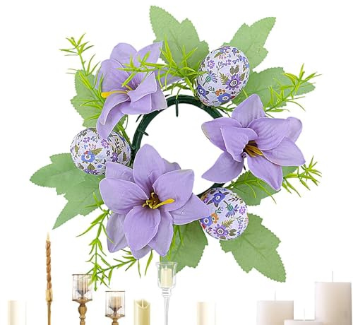 Genérico Ljusringar för påskljus, krans, konstgjorda blommor äggformade julringar - robust blomsterkrans bordsuppsats för