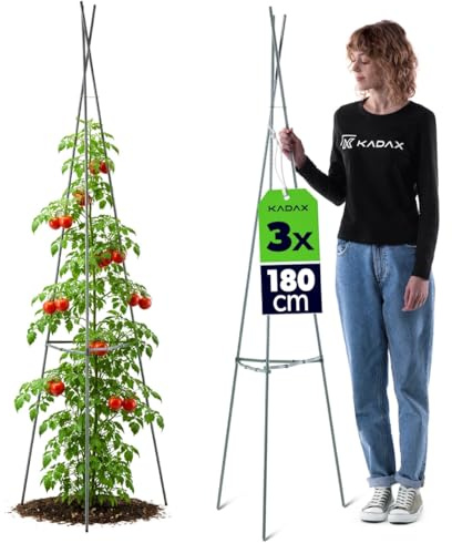 KADAX Obelisk växthjälp, 180 cm, 3 stycken, spaljonn av metall med plastbeläggning, rankturm för trädgård, rankobelisk för tomater, clematis och klätterväxter