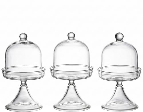 Mini alzata per torta 3 pezzi, alzata per torta in vetro trasparente con cupola, piedistallo porta tazze per cupcake e piccoli dessert, trasparente
