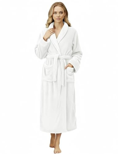 NY Threads Premium Womens Robe, Plush Fleece Long Bath Robe for Women, Fluffy Soft Women's Bathrobe, Small, White