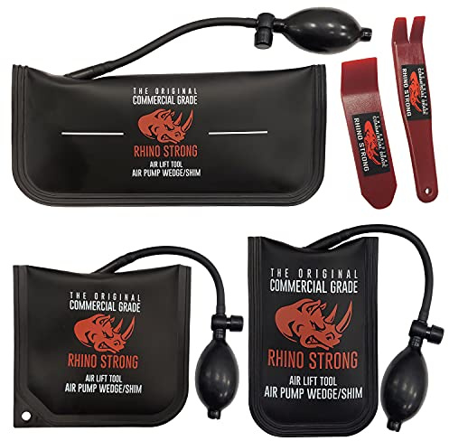 The Original Rhino Strong Commercial Grade Air Wedge Bag Pump Professional Leveling Kit & Alignment Tool Inflatable Shim Bag 3 Piece (Small, Medium, Large). 3 sizes for all of your individual needs.