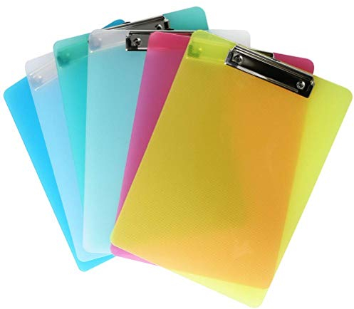 6 Pièces Porte-bloc A4 avec Pince, Transparent Plastique Clip planches pour papier d'écriture Memo des dossiers, Planchettes à pince Idéal pour le Travail Quotidien, 5 Couleurs