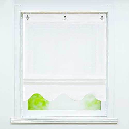 Joyswahl Voile Ösenrollo Raffrollo in Leinenoptik mit Wellen-Abschluss »Alexa« Schals Fenster Gardine mit Hakenaufhängung, ohne Bohren BxH 60x140cm Weiß 1 Stück