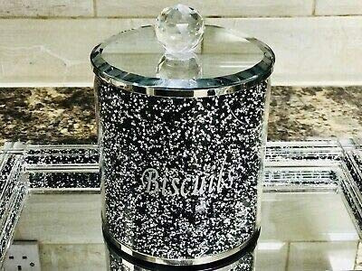 Biznest Diamond Crushed Biscuit Cookies Canister Jar Tin Kitchen Storage Containers Silver Trimmings Crystal Filled (Silver/Black)