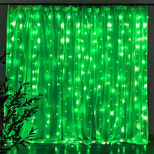 Qunlight Star 304 LED 9.8ftx9.8ft 30V 8 Modes,Window Curtain String Lights Wedding Party Home Garden Bedroom Outdoor Indoor Wall Decorations (Green