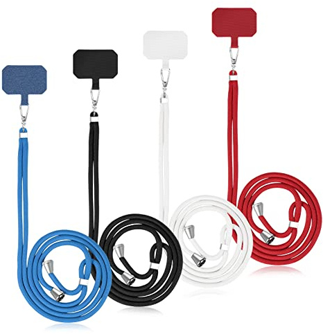 Yiscase Universal Cell Phone Lanyard with Adjustable Nylon Neck Strap, Phone Tether Safety Strap Compatible with Most Smartphones with Full Coverage Case, Black, White, Blue, Red