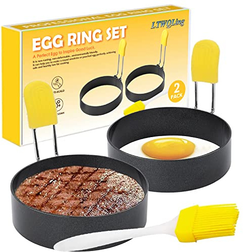 4 Inch Large Egg Rings for Frying Eggs, 2 Pack Stainless Steel Egg Cooking Rings Nonstick Round Egg Shaper Mold with Anti-scald Handle for English Muffins Pancake Cooking Griddle