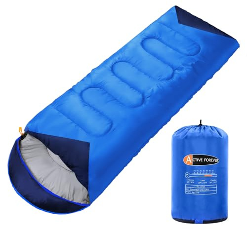 ACTIVE FOREVER Rectangular Sleeping Bag 3 Seasons - Lightweight Camping Sleeping Bags for Kids and Adults Indoor & Outdoor, Sleeping bag with Compression Sack for Hiking Backpacking, Blue
