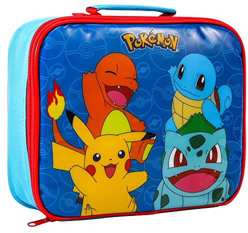 PoKéMoN - Lonchera rectangular aislada para niños y niñas, tamaño perfecto para empacar aperitivos calientes o fríos para la escuela y viajes, sin BPA