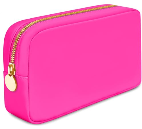 DANCOUR Makeup Bags for Women, Nylon Make Up Bags, Large Makeup Bag, Preppy Makeup Bag, Make Up Pouch Bags for Travel Toiletry Bag, Nylon Pouch, Nylon Makeup Bag, Makeup Bag Large, Hot Pink, S, Small