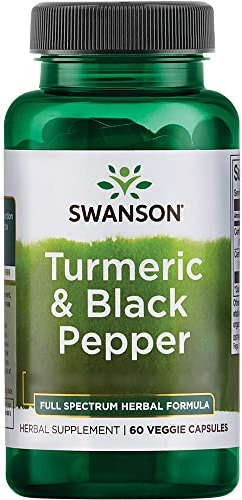 Swanson, Turmeric & Black Pepper (Curcuma e Pepe Nero), 600mg, 60 Capsule vegane, Testato in Laboratorio, Senza Soia, Vegetariano, Senza Glutine, Non OGM