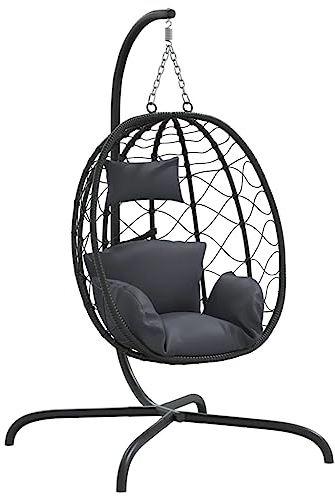 vidaXL Hängstol med dyna antrait konstrotting & stål, gungstol, gungstolar, utestol, hängstol, hängstolar, utomhusstol, äggformad stol
