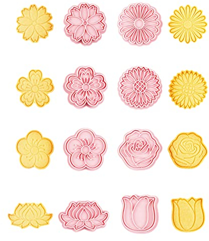 CANDeal Set Di 8 Formine Per Biscotti A Forma Di Fiore, Margherita, Fiore Di Ciliegio, Tulipano, Loto, Rosa, Girasole, Fiori Estivi 3D Formine Per Biscotti Stampi Per Fondente