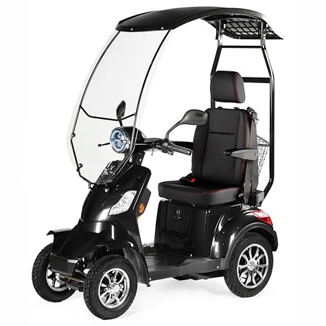 VELECO FASTER LIT-ION mit Dach und Kapitänssitz - 4-Rad Elektromobil - komplett montiert und fahrbereit - herausnehmbarer Lithium-Ionen-Akku - stabil - Sicherheitsgurt - Mobilitätsroller (Schwarz)