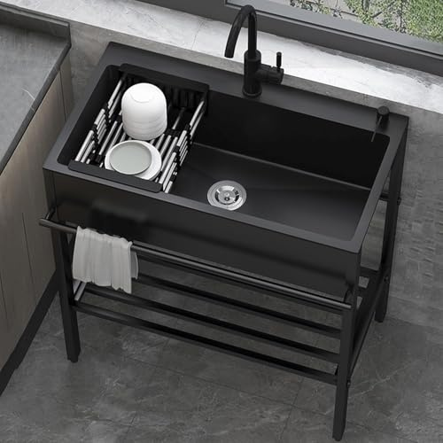Freestanding Kitchen Sink - Stainless Steel Single Bowl for Indoor Outdoor, Utility Laundry Washing Hand Basin w/Tap, Heavy Duty Sink